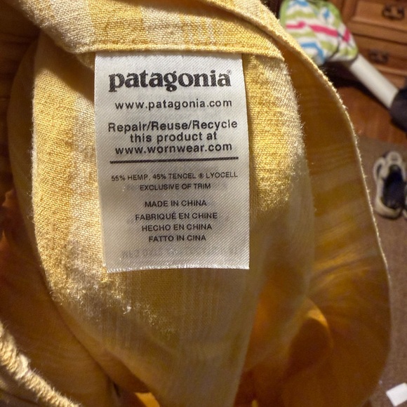 Patagonia Yellow Striped Shorts with tie front and hemp blend sz S - Picture 5 of 9